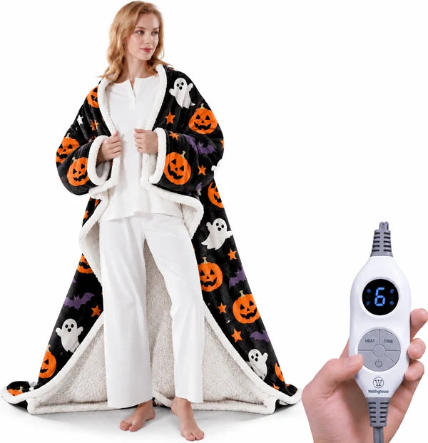 🔥Wearable Heated Blanket with Foot Pocket Sherpa🔥Overheat Protection & Auto Shut- Off