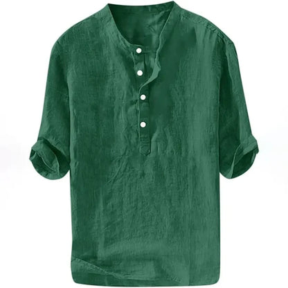 💥 Final Countdown Begins 💥 Men's Linen Shirts Casual Cotton 3/4 Sleeve Regular-Fit Henley T-Shirt