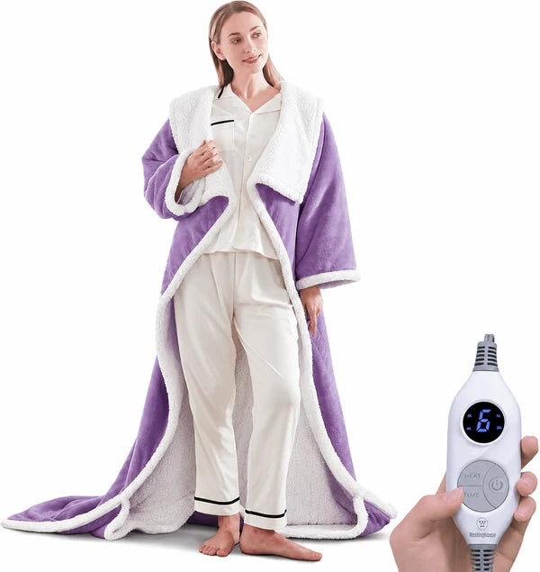 🔥Wearable Heated Blanket with Foot Pocket Sherpa🔥Overheat Protection & Auto Shut- Off
