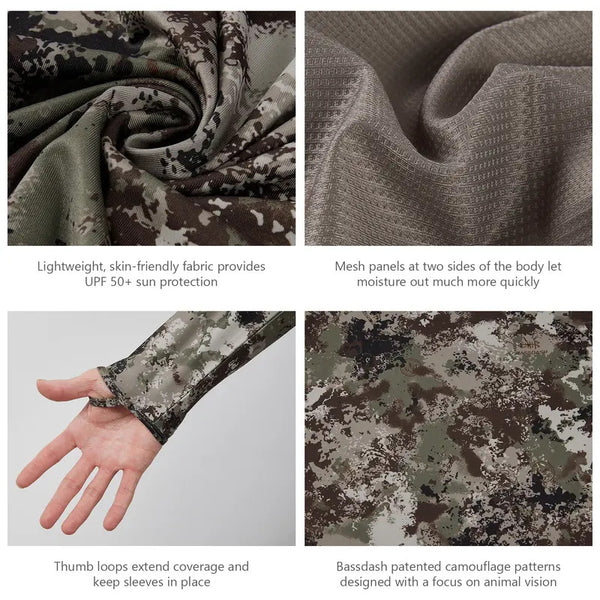 男士 UPF 50+ 長袖防曬釣魚連帽衫（附抗UV頸部面罩）