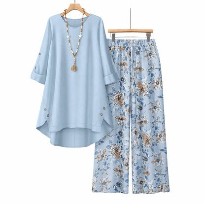 Women's Cotton Linen   Half Sleeve Top & Pants   Set – Breathable &   lightweight