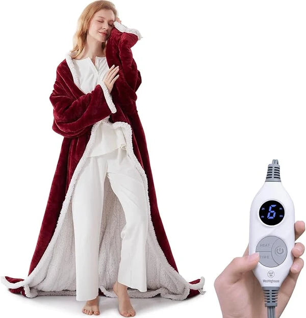 🔥Wearable Heated Blanket with Foot Pocket Sherpa🔥Overheat Protection & Auto Shut- Off
