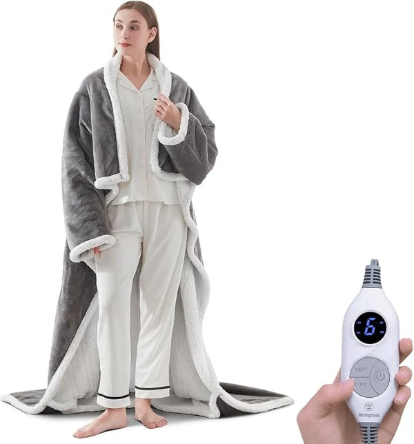 🔥Wearable Heated Blanket with Foot Pocket Sherpa🔥Overheat Protection & Auto Shut- Off