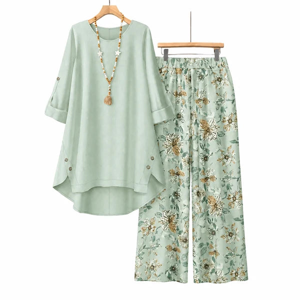 Women's Cotton Linen   Half Sleeve Top & Pants   Set – Breathable &   lightweight