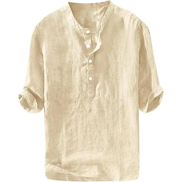 💥 Final Countdown Begins 💥 Men's Linen Shirts Casual Cotton 3/4 Sleeve Regular-Fit Henley T-Shirt