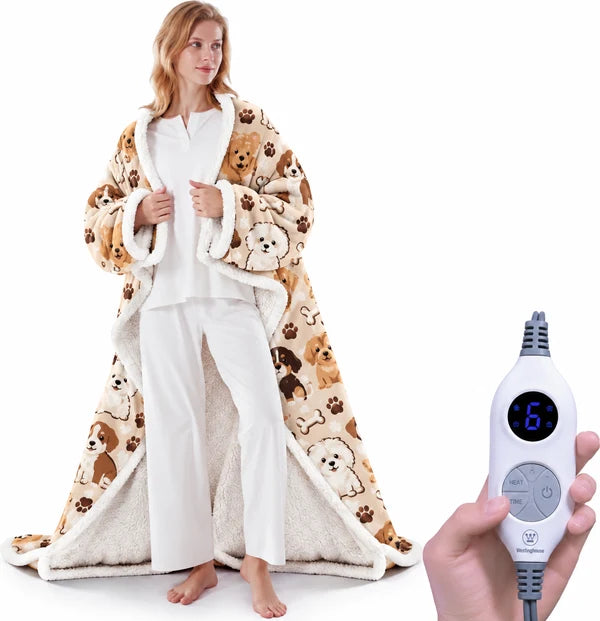 🔥Wearable Heated Blanket with Foot Pocket Sherpa🔥Overheat Protection & Auto Shut- Off