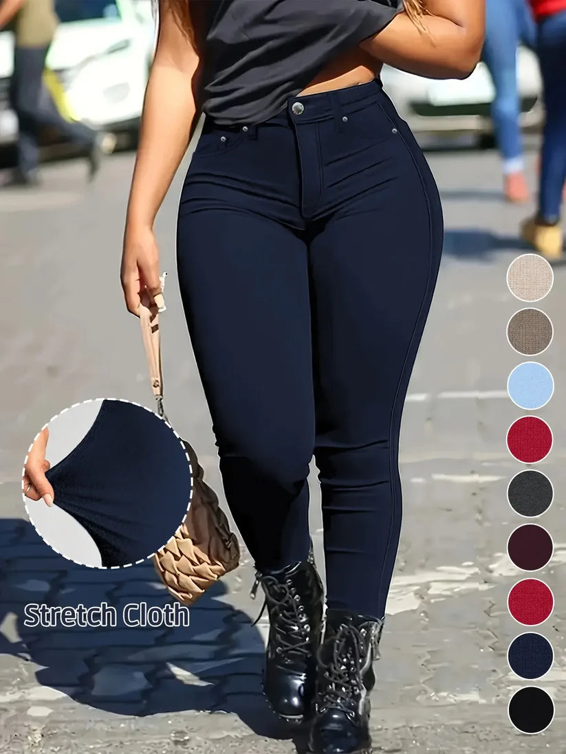 Women's Button‑Fly Skinny Pants with Pockets