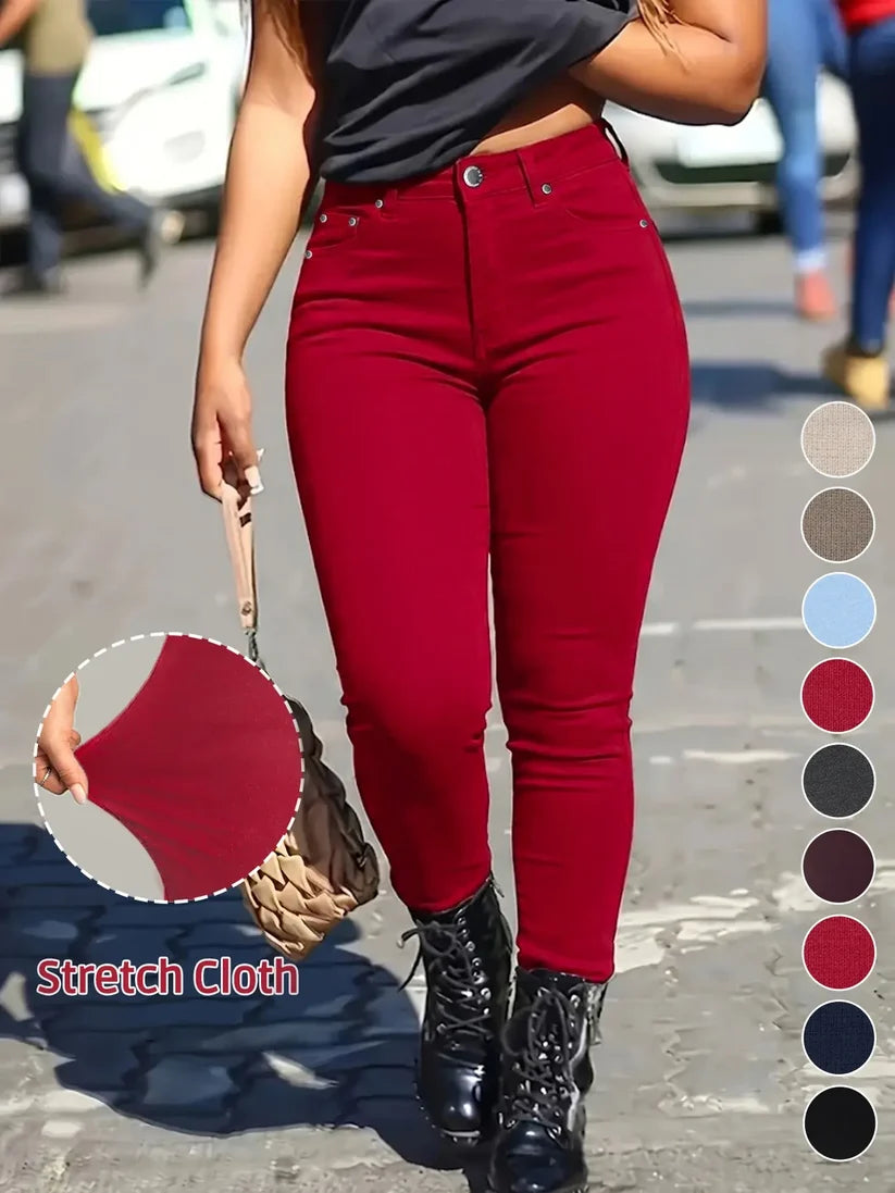 Women's Button‑Fly Skinny Pants with Pockets