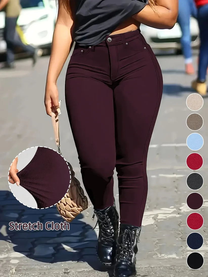 Women's Button‑Fly Skinny Pants with Pockets