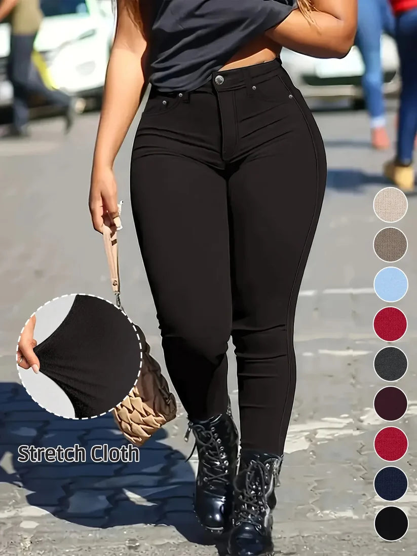 Women's Button‑Fly Skinny Pants with Pockets