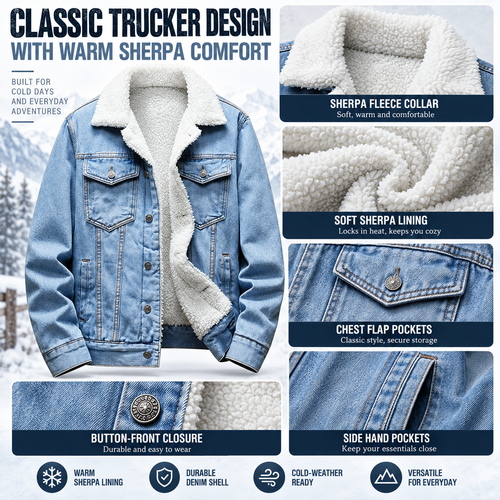 🔥 BESTSELLER | Men's Sherpa-Lined Denim Jacket