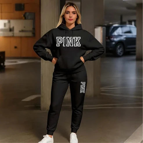 Women's Casual Printed Hoodie & Drawstring Jogger Pants Set