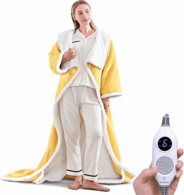 🔥Wearable Heated Blanket with Foot Pocket Sherpa🔥Overheat Protection & Auto Shut- Off