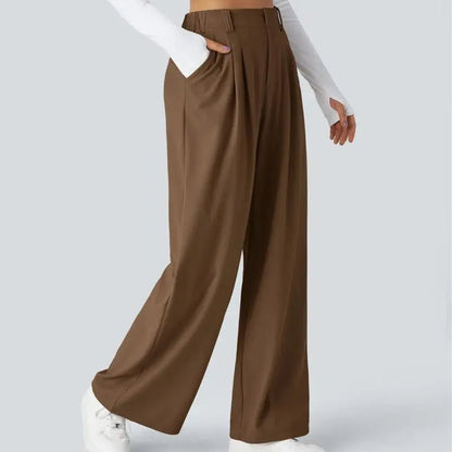 🔥Autumn Sale– High Waisted Pleated Wide Leg Waffle Work Pants with Side Pockets