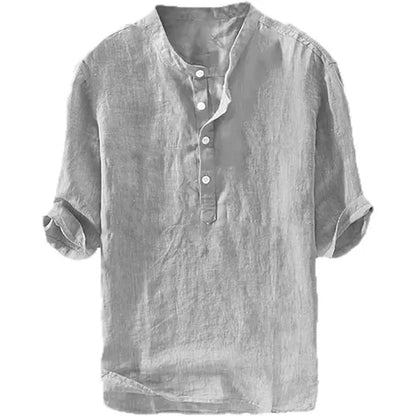 💥 Final Countdown Begins 💥 Men's Linen Shirts Casual Cotton 3/4 Sleeve Regular-Fit Henley T-Shirt
