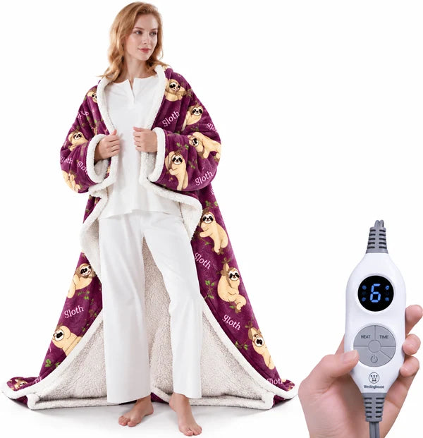 🔥Wearable Heated Blanket with Foot Pocket Sherpa🔥Overheat Protection & Auto Shut- Off