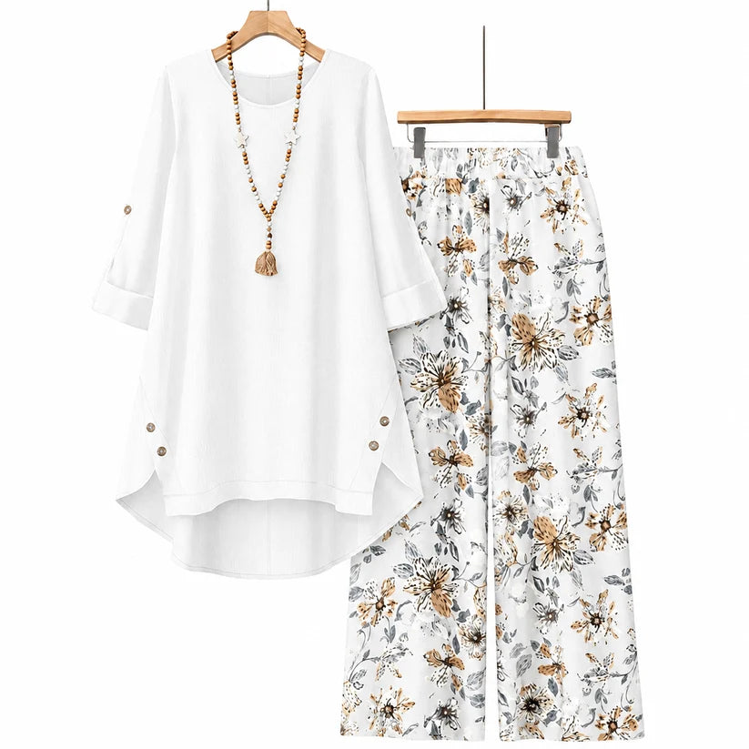 Women's Cotton Linen   Half Sleeve Top & Pants   Set – Breathable &   lightweight
