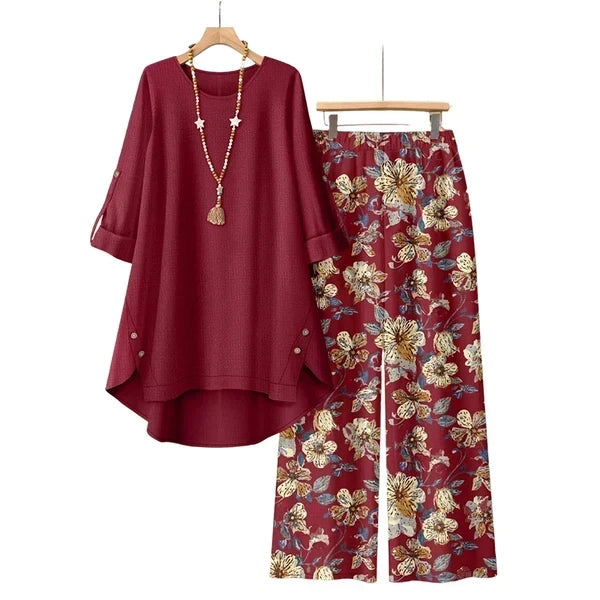 Women's Cotton Linen   Half Sleeve Top & Pants   Set – Breathable &   lightweight