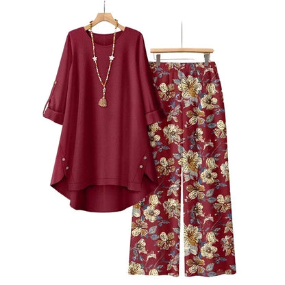 Women's Cotton Linen   Half Sleeve Top & Pants   Set – Breathable &   lightweight