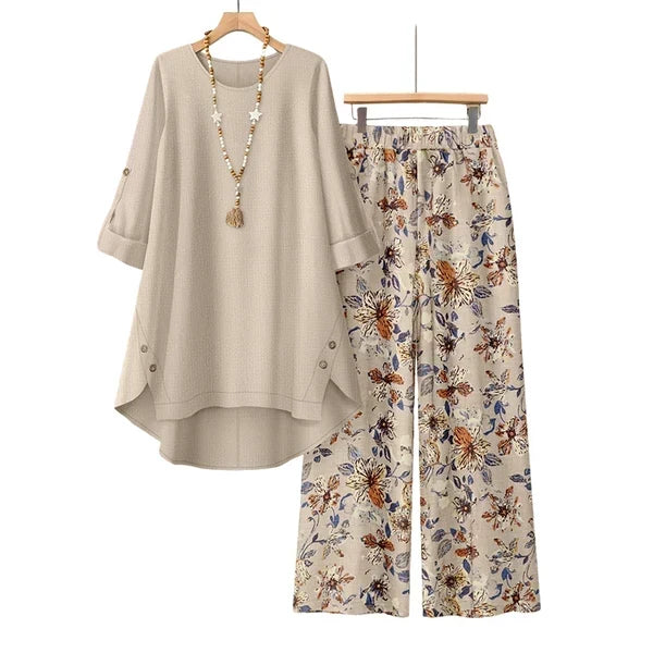 Women's Cotton Linen   Half Sleeve Top & Pants   Set – Breathable &   lightweight